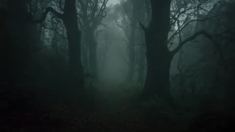 Misty Fog Winding Through Spooky Forest Path