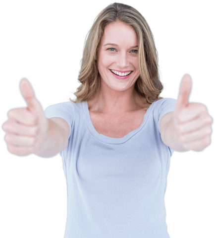 Smiling Woman With Thumbs Up on Transparent Background