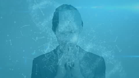 Stressed Businesswoman Surrounded by Network Connections