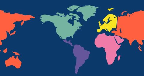 white airplane flying over vibrant multicolored world map - Download Free Stock Images Pikwizard.com