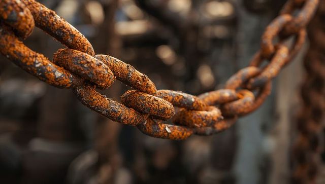 Corroded chain close-up showing flaky rust texture and weathered patina