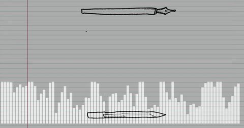 Fountain pen and equalizer on styled ruled paper