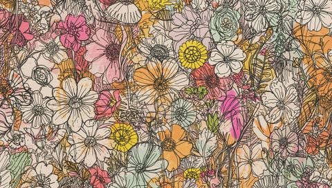 Vibrant hand-drawn botanical floral pattern