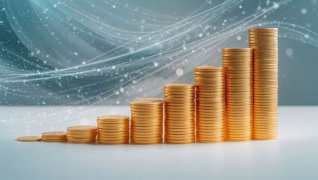Ascending gold coin stacks representing financial success