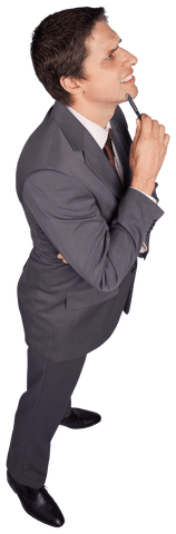 Caucasian businessman pondering pose transparent background
