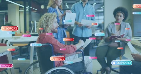 Inclusive Team Analyzing Social Media Data in Modern Office