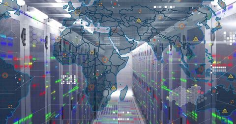 Global Data Processing Technology Map in Modern Server Room - Download Free Stock Images Pikwizard.com