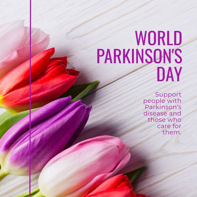 World Parkinson's Day Celebration with Colorful Tulips and Support Message - Download Free Stock Templates Pikwizard.com