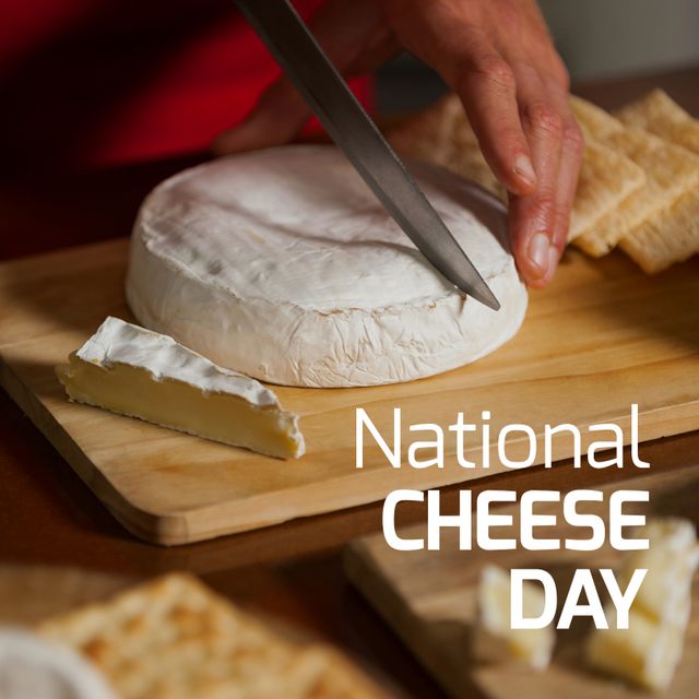 Celebrating National Cheese Day with Cheese Cutting on Wooden Board - Download Free Stock Templates Pikwizard.com