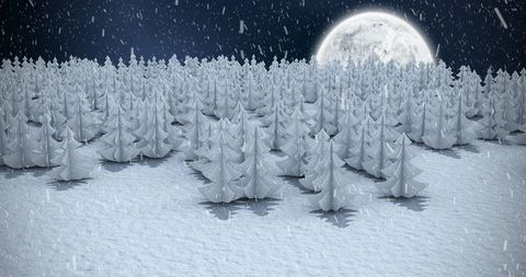 Snowfall Over Enchanted Winter Forest with Moonlight