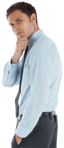 Transparent image of businessman pondering wearing a blue shirt and tie