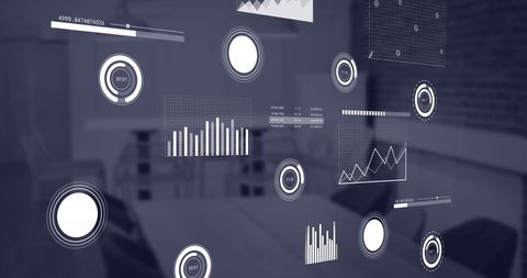 digital data visualizations over empty coffee shop tables - Download Free Stock Images Pikwizard.com