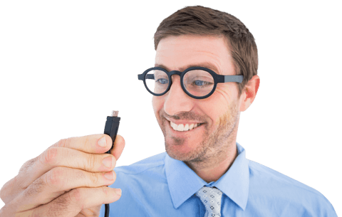 transparent geeky businessman holding cable with happy expression - Download Free Stock Videos Pikwizard.com