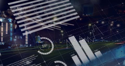 Futuristic Data Overlay with Night City Traffic - Download Free Stock Images Pikwizard.com