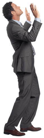 Transparent Image of Businessman Raising Arms in Success Gesture