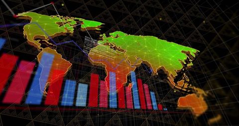 Visualizing global data with glowing 3d map and red-blue bar charts
