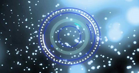 Futuristic Holographic Circular HUD Interface Rotating Neon Rings Radial Ticks Bokeh