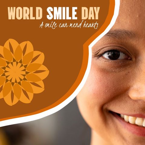 world smile day concept with smiling woman and abstract design - Download Free Stock Templates Pikwizard.com