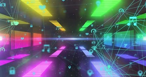 Vibrant Digital Connectivity Futuristic Network Matrix in Neon Colors