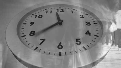 Clock Overlay on Busy Crowd, Representing Time and Movement
