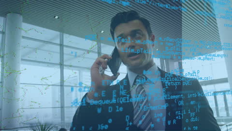 Businessman Communicating Amidst Digital Data