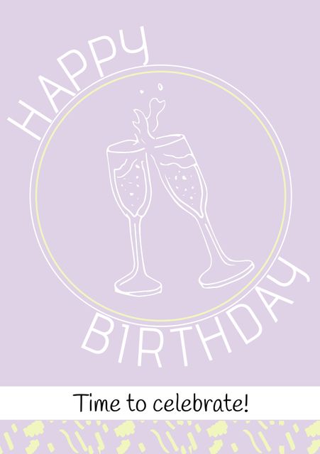 Minimalist birthday greeting card featuring clinking champagne glasses on a pastel background. Perfect for celebrating birthdays, sending well wishes, or inviting friends to a birthday party. Ideal for print and digital uses.