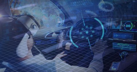 man in vr headset relaxing in futuristic self-driving car - Download Free Stock Images Pikwizard.com