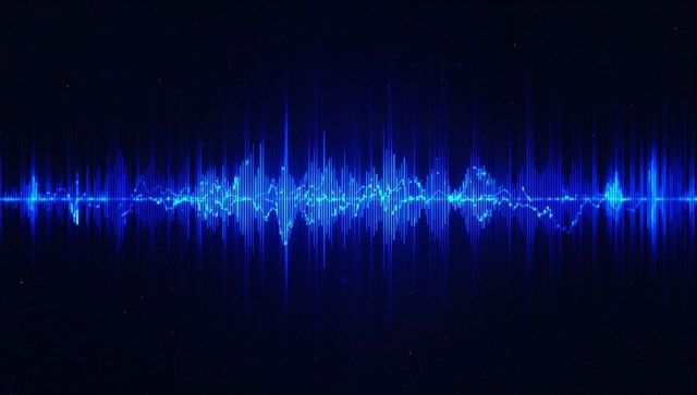 Electric blue audio waveform in digital space