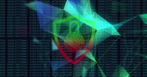 Digital security padlock with network coding background