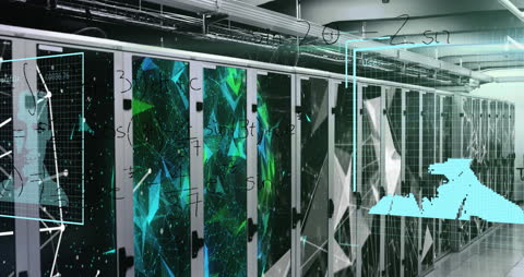 Futuristic Data Processing and Technology in Server Room Animation