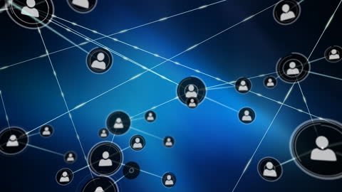Digital Network of Profile Icons Over Blue Background