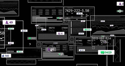 Digital Analytics Interface with Data Panels and Icons