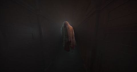 Mysterious Ghostly Figure in Dark Hallway