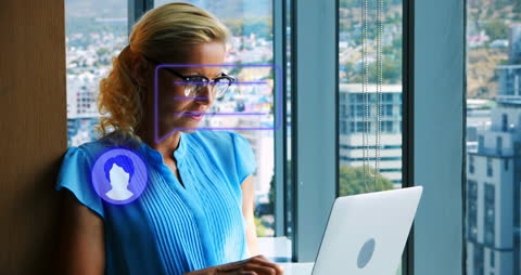 Digital Businesswoman Engaging with Futuristic Data Interface