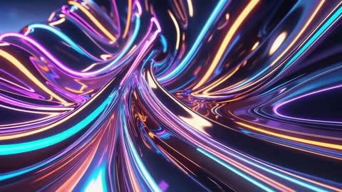 Vibrant Digital Vortex with Neon Ribbons in Abstract Void