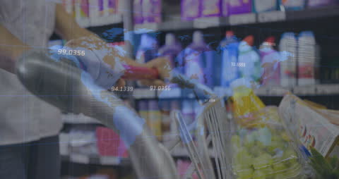 Financial Data Animating Over Shopper in Aisle
