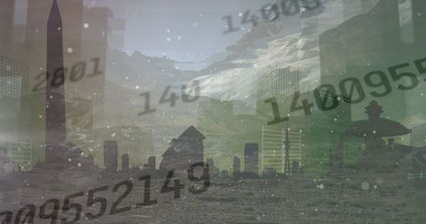 Digital media icons blending with urban cityscape and nature background