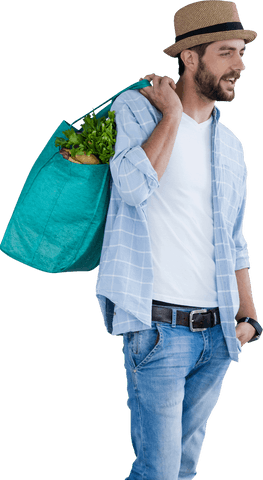 trendy man holding tote bag with fresh vegetables transparent background - Download Free Stock Videos Pikwizard.com