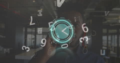 Digital Clock Animation Overlay on Businessman with Smartphone