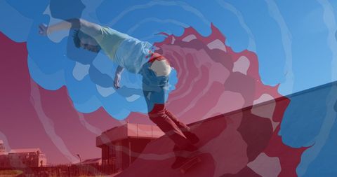 Caucasian Man Skateboarding with Vivid Overlays - Download Free Stock Images Pikwizard.com