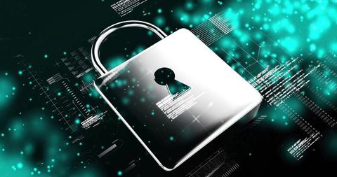 Shining Metallic Padlock Representing Cybersecurity and Data Encryption in Futuristic Digital Networ