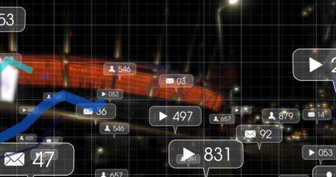 Digital Data interface Overlay on Night Cityscape
