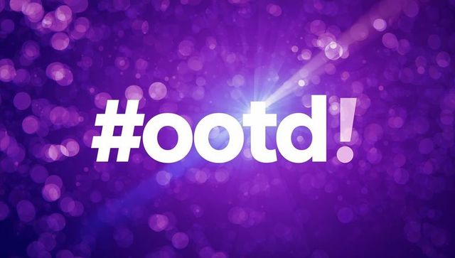 Bold #ootd! hashtag with purple bokeh lighting