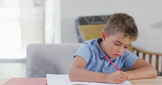 Focused Young Boy Doing Homework at Desk - Download Free Stock Images Pikwizard.com