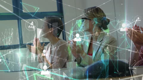 Digital Network Overlay with Business People Collaborating