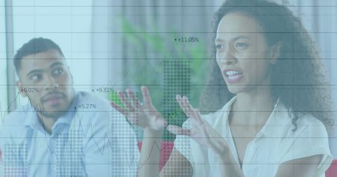 Business Meeting Emphasizing Data Analysis and Communication