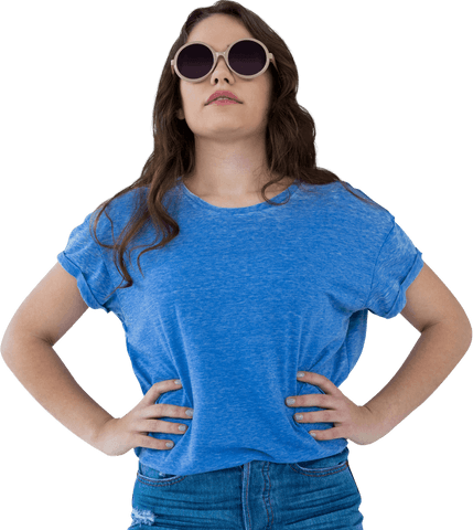 Confident Woman with Sunglasses Displaying Attitude on Transparent Background