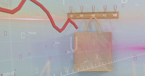 Graphics of Declining Market Trends Overlaid on Eco-Friendly Bag - Download Free Stock Images Pikwizard.com