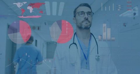 Doctor Walking in Hospital with Overlay of Digital Medical Data - Download Free Stock Images Pikwizard.com