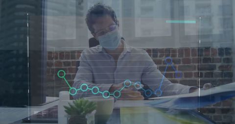 Masked Doctor Analyzing Medical Data with Digital Graph Overlay